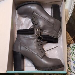Maurices Gray Heeled Boots with Black Accents